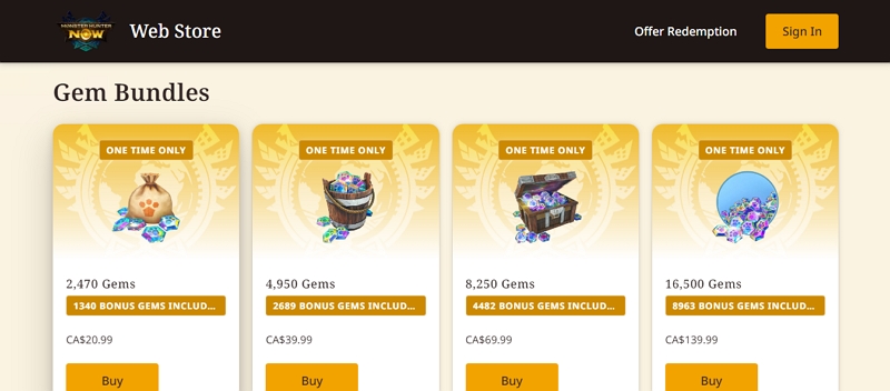 buy from the web store | monster hunter now gems