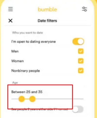 simply reduce the age range | how to see who liked you on bumble