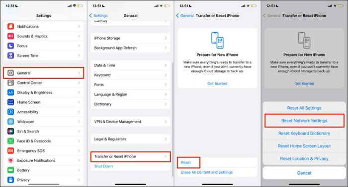 process to reset iOS network settings | Why Can’t I See My Significant Locations on iOS