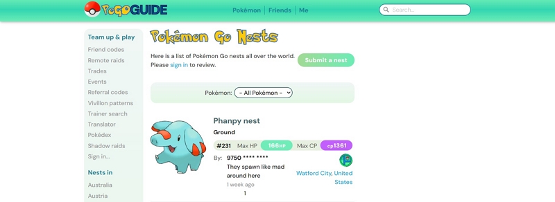 PoGO Guide | pokemon go nest map