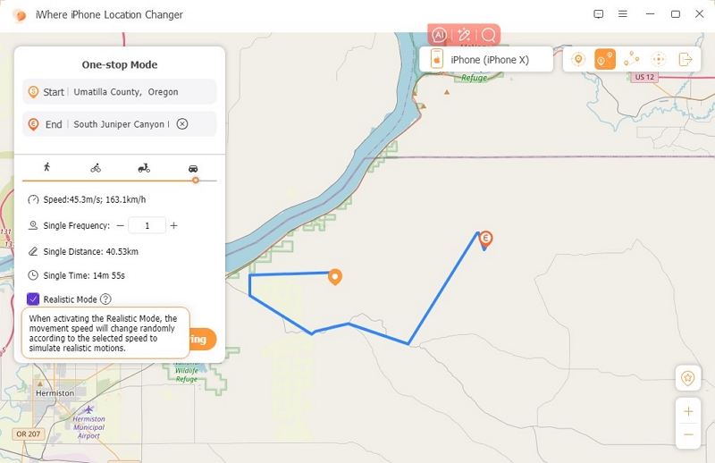 iWhere Realistic Mode 1 | Guide of iWhere iPhone Loaction Changer