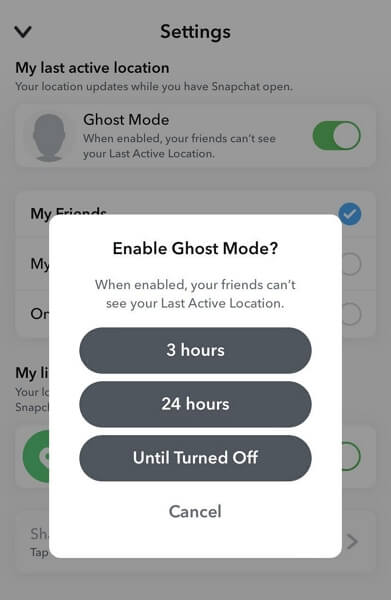 turn on Ghost mode | Pause Snapchat Location