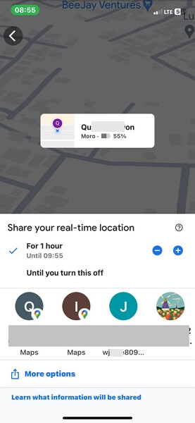 set sharing duration Google Maps | Share Location Between iPhone and Android