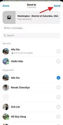 tap Send | Share Location on Messenger