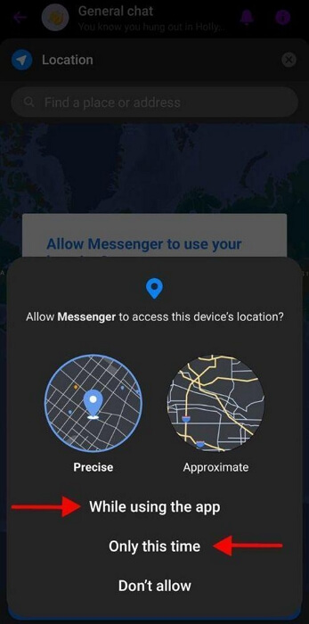 choose Precise or Approximate | Share Location on Messenger