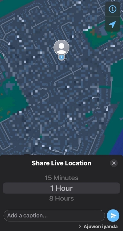 Select how long you want to share | Share Live Location with Someone