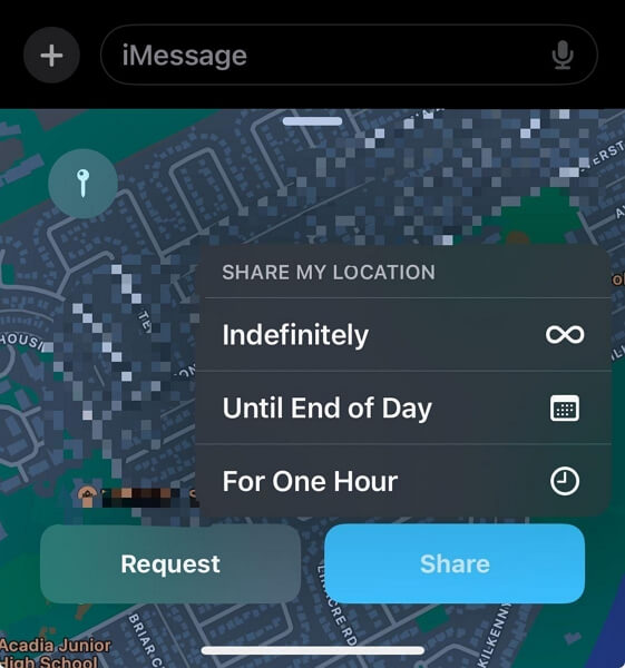 set a duration iMessage | Request Location on iPhone