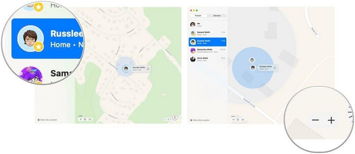 see and select all your contacts | share location from MacBook