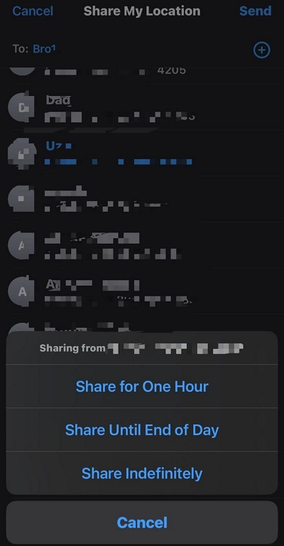 how long you wish to keep sharing | share location with friends