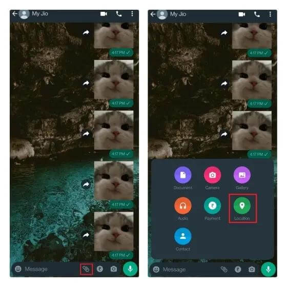 tap Attachment icon in WhatsApp Android | Share Location on WhatsApp