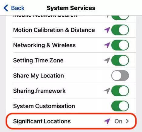 select Significant Locations | Check iPhone Location History