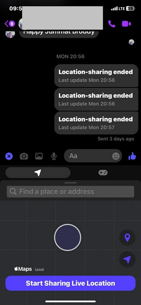 start sharing live location Messenger | Share Location Between iPhone and Android