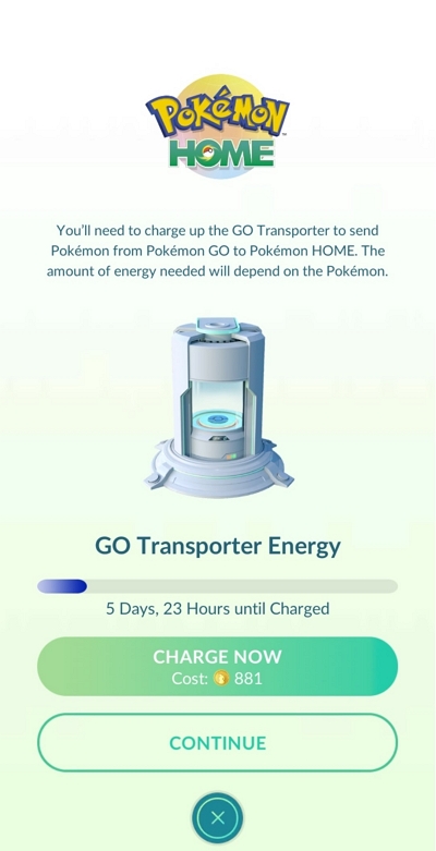 selecting any others | transferring pokemon from go to home