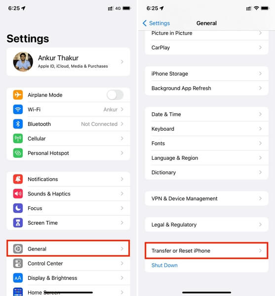 tap Transfer or Reset iPhone | iPhone Location Services Not Working