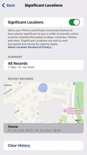 check location history in Settings | Check iPhone Location History